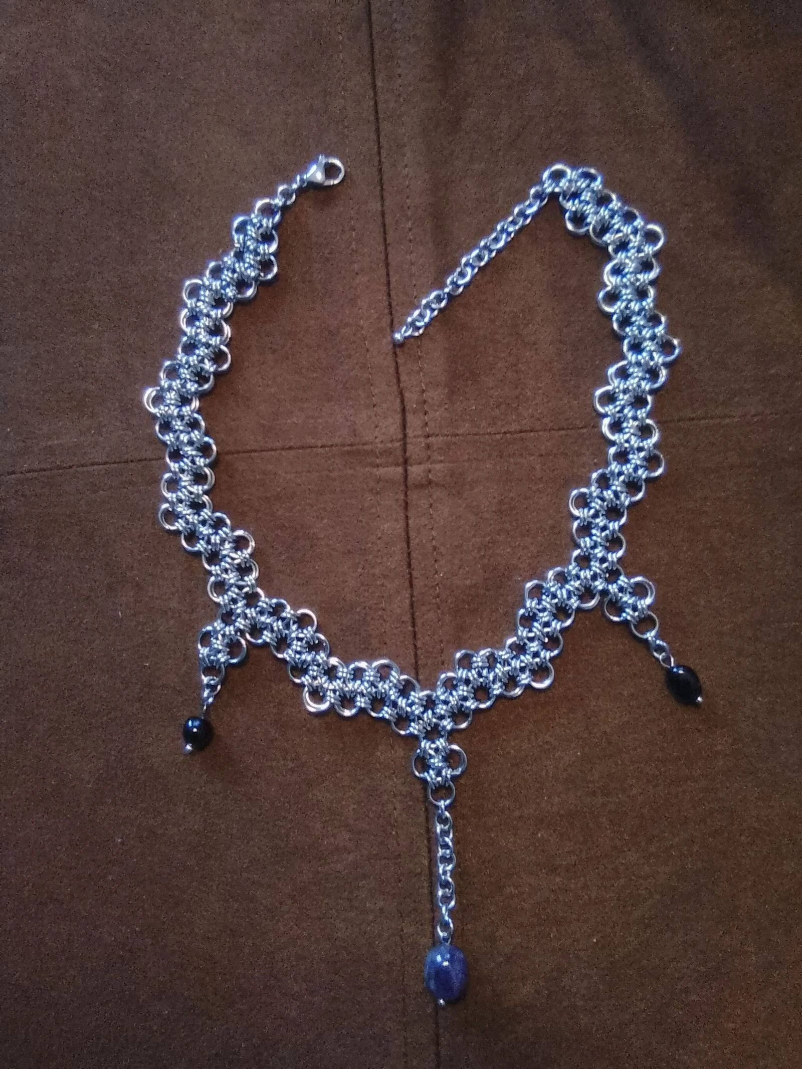 Collar choker escote malla japonesa "encaje" y piedras naturales – photo 4
